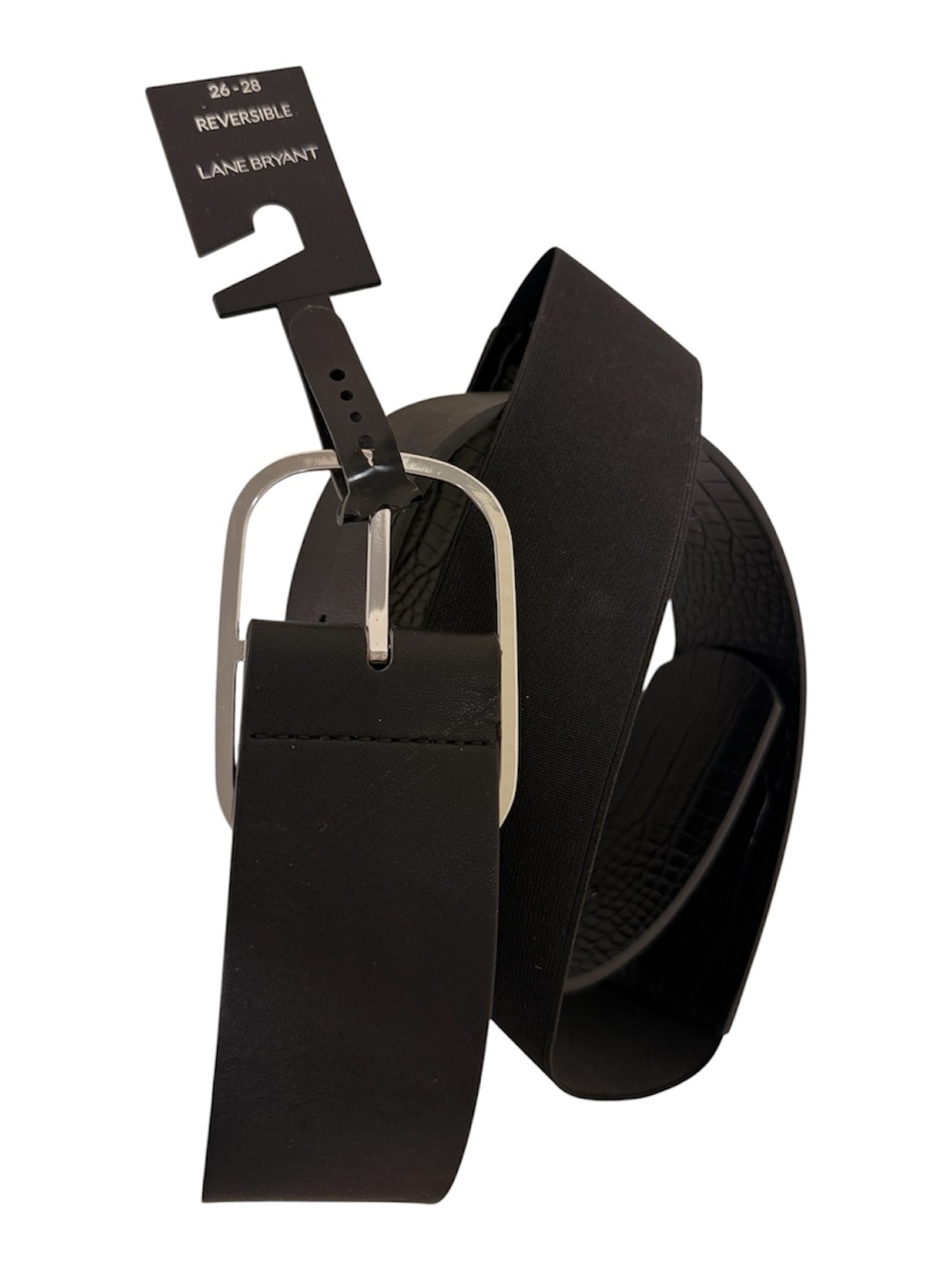 Lane Bryant Black Reversible Stretch Belt with Silver Buckle